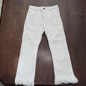 White Fringed Hem Jeans
